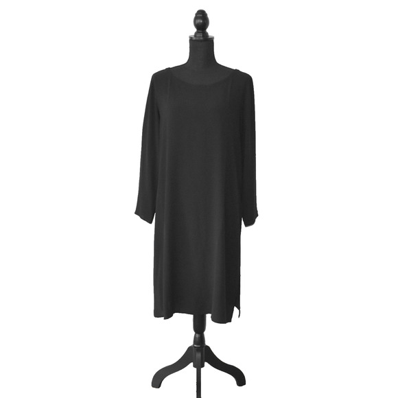 A6 Auth EILEEN FISHER Black Stretch Slit Sides Long Sleeve Petite Dress Size PL - Picture 1 of 4